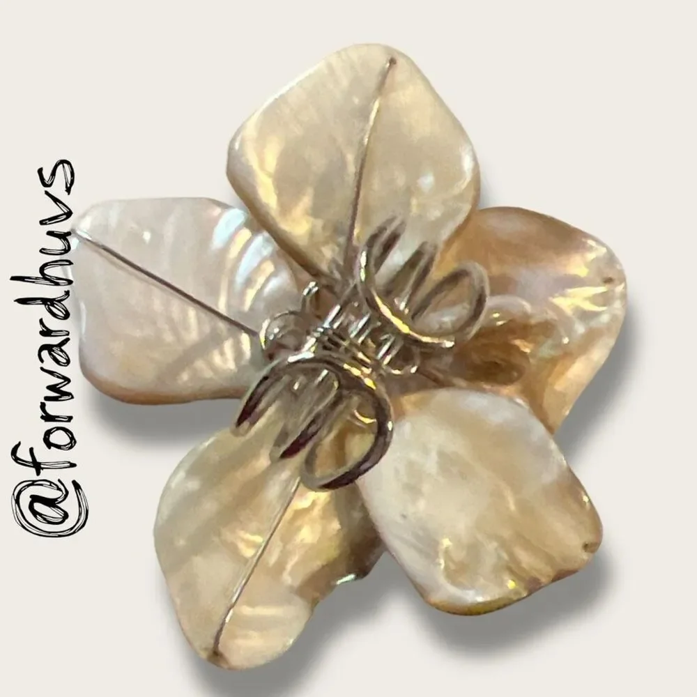 Hand Crafted Mother-of-Pearl Flower Ring – Adjustable Wire Wrap